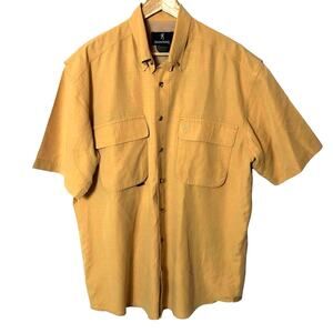 Browning Rip Stop Fishing Shirt Mens Large Mustard Button Down Vented Casual